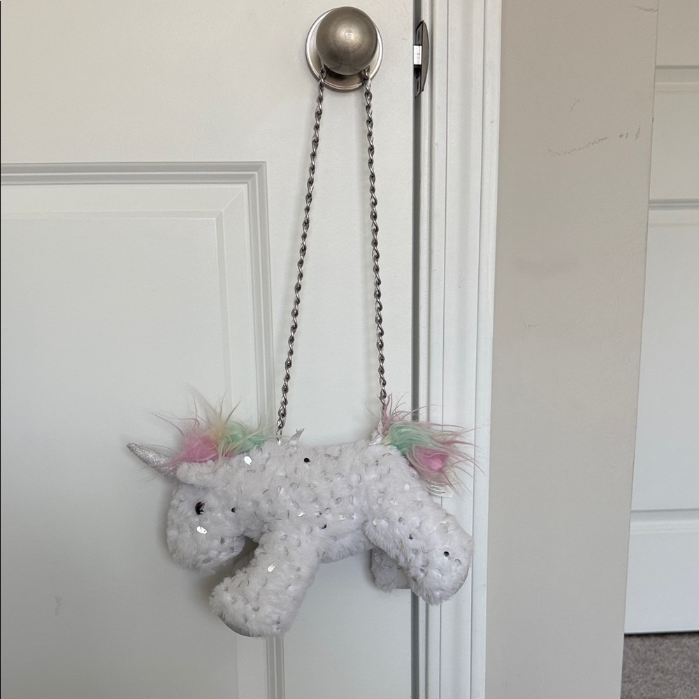 Plush Unicorn Kids Bag - White with Rainbow Accents